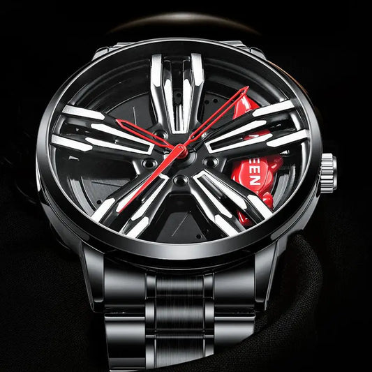 2023 New Racing Watches Men Custom Design Super Car Rim Watch Stainless Steel Black Retro Waterproof Watch Relogio Masculino