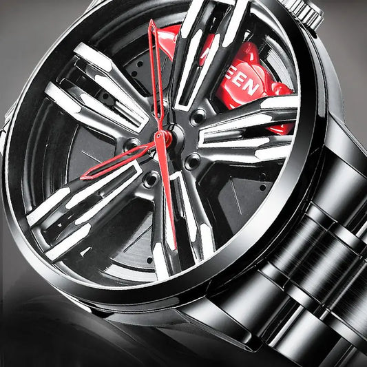 2023 New Racing Watches Men Custom Design Super Car Rim Watch Stainless Steel Black Retro Waterproof Watch Relogio Masculino